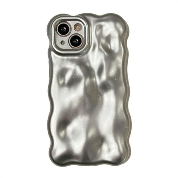 Allytechgroup Compatible with iPhone 16 Wavy Phone Case, Cute Coquette 3D Wave Bubble Pattern and Stylish Wavy Border Protection Shockproof Phone Case for Women Girls, Silver
