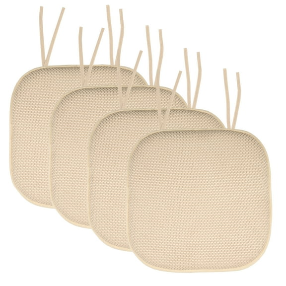 Honeycomb Memory Foam Chair Cushion Pad 16 x 16 Non-Slip Back w/Ties 4 Pack - Linen
