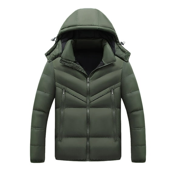guisaled Men's Down Jacket Thickened Puffy Water-Resistant Warm Winter Coats Zipper Hooded Windproof Packable Puffer Jacket