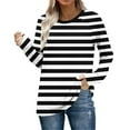 thumbnail image 2 of LIaqionyy Womens Striped Shirt Long Sleeve Crewneck Fall Outfits Casual Loose T Shirts Tunic Tops Fashion Clothes, 2 of 7