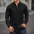 thumbnail image 2 of Krdevn Mens Shirts - Men's Knit Button Down Shirt Long Sleeve Casual Comfortable Loose Fit Stand Collar Top for Autumn Winter Daily Wear,Mens Fall Shirts,Color:Black,Size:XXL, 2 of 5