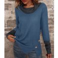 thumbnail image 2 of Jersey de Mujer Cuello Alto Manga Larga Sudadera cómoda para Invierno Otoño Oficina Denim Azul XL, 2 of 6