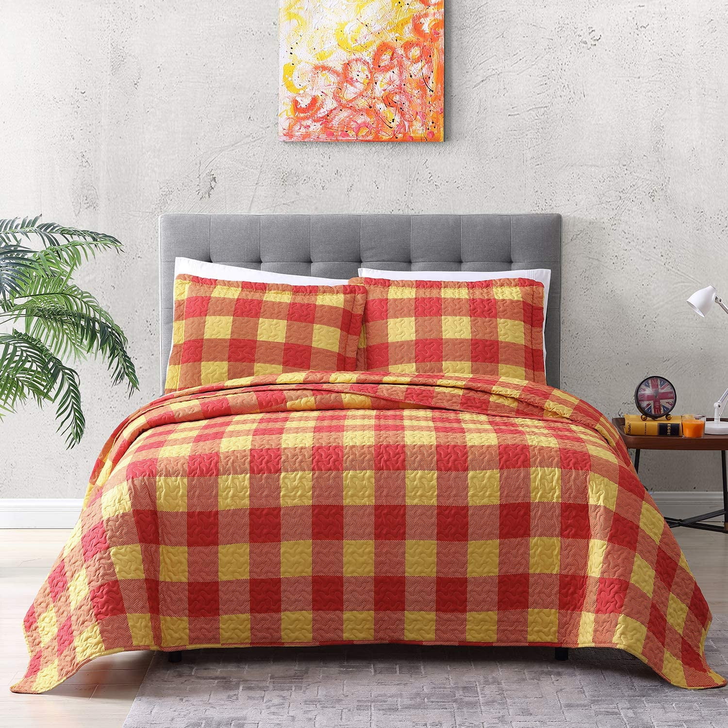 ALL SIZES Details about   3pc Solid Yellow Quilted Bedspread Set AND Decorative Pillow Shams 