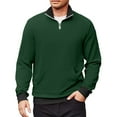 thumbnail image 2 of WTOBBY Men's Quarter Zip Collared Sweatshirt, Casual Long Sleeve Pullover with Pockets, Athletic Workwear Style Comfort,Dark Green M, 2 of 7