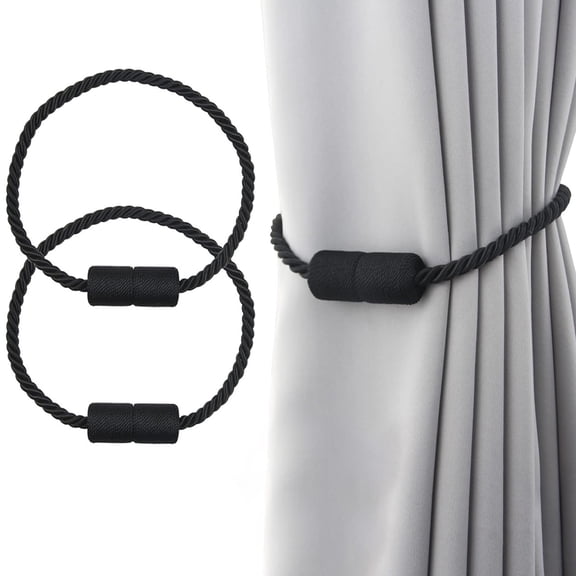 2 Pack Black Strong Magnetic Curtain Tiebacks Outdoor Elegant Decorative Tie Backs Modern Rope Tiebacks for Drapes Window Curtain Holdbacks for Draperies