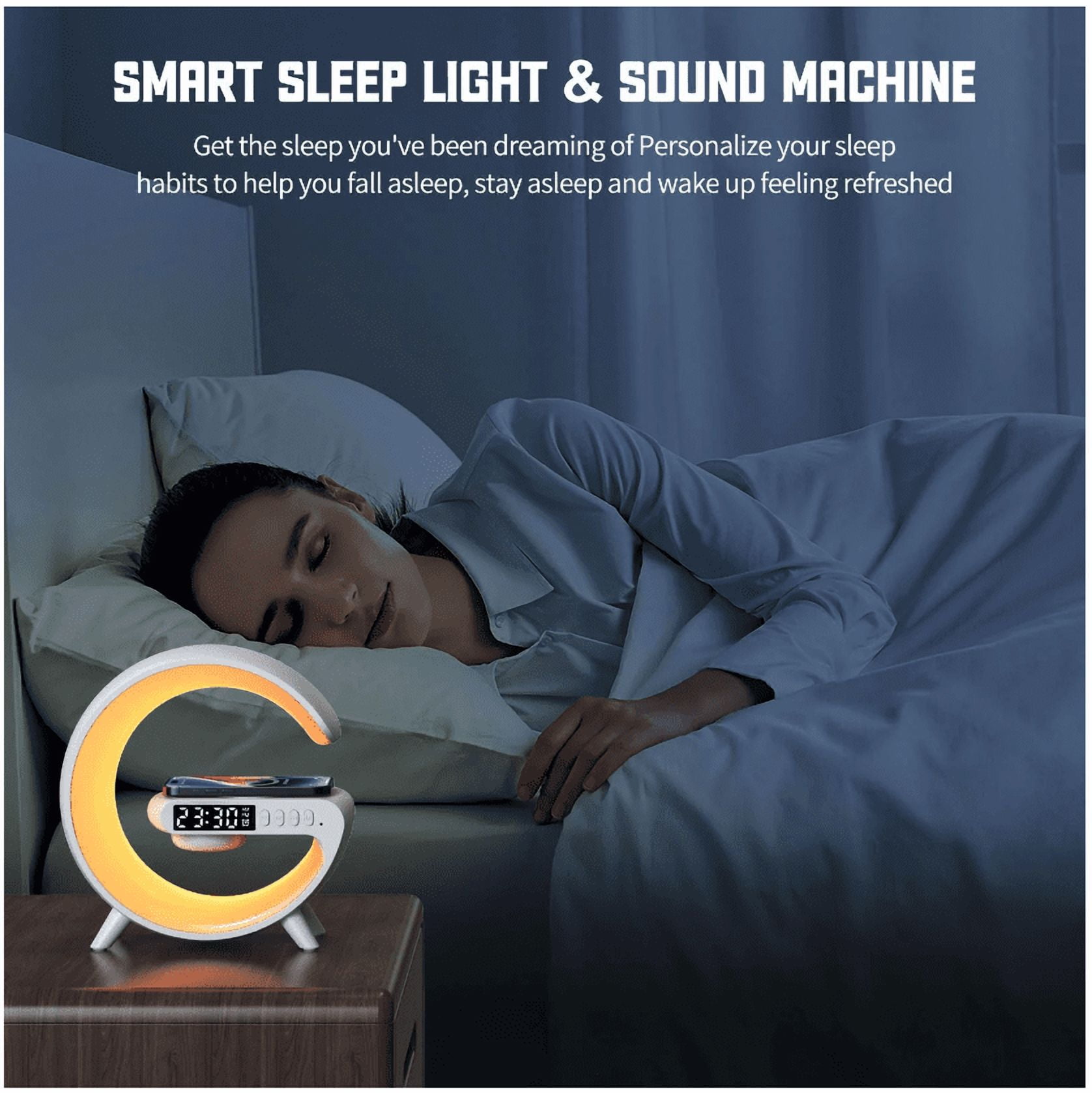Zerak Mini G-Shaped Smart Wireless Speaker & Charger – 10 Light Effects, Bluetooth Audio, Wake-Up Light Alarm Clock, Night Light Lamp