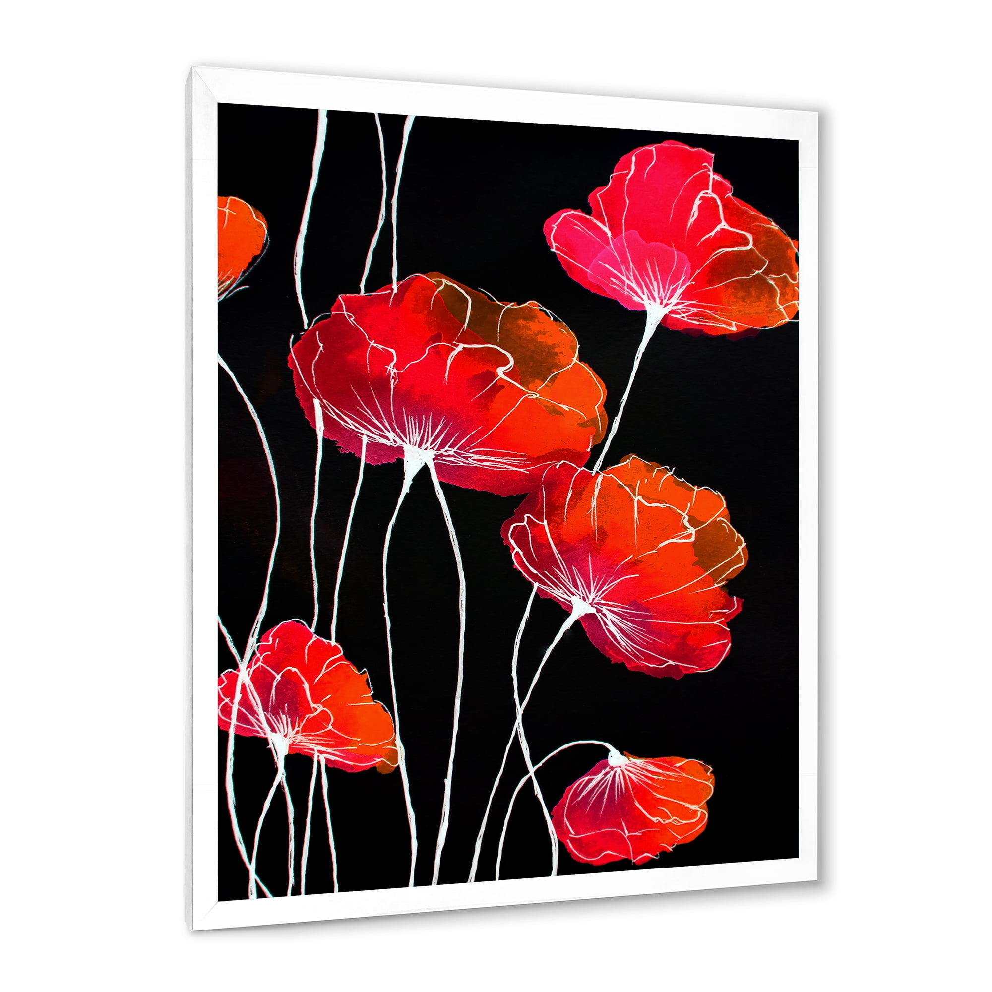 Designart 'Abstract Red Flower Detail On Black Background II' Traditional Framed Art Print