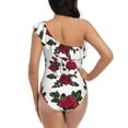 thumbnail image 5 of Sikiie Rose Flowers Print Women One Piece Swimsuits Tummy Control One Shoulder Bathing Suits Ruffle Swimwear, From S to XXL-Small, 5 of 6
