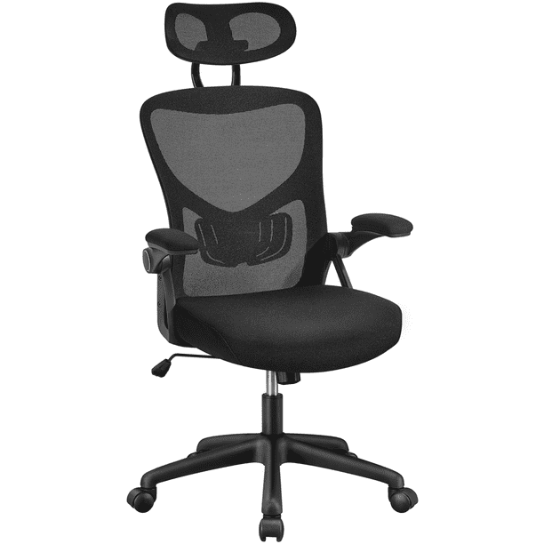 SMILE MART Adjustable High Back Mesh Office Chair with Folding Padded Armrests, Black