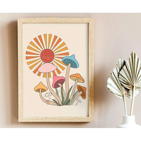 Mushroom Art, 70s Wall Art, Retro 70s Home Decor, Mushroom Decor, Bedroom Wall Art, 60s, Painting Art, Dining Room Wall Decor Ideas, Art Deco Frameless 12x16inch