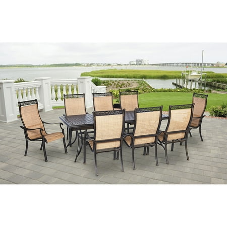 Hanover Outdoor Manor 9-Piece Outdoor Dining Set, Cedar/Bronze