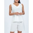 thumbnail image 2 of Arvbitana Women 2 Piece Cotton Pajamas Set Solid Color Sleeveless V-neck Tank Tops + Elastic Waist Shorts Sleepwear Outfits Loose Loungewear S M L XL XXL, 2 of 7