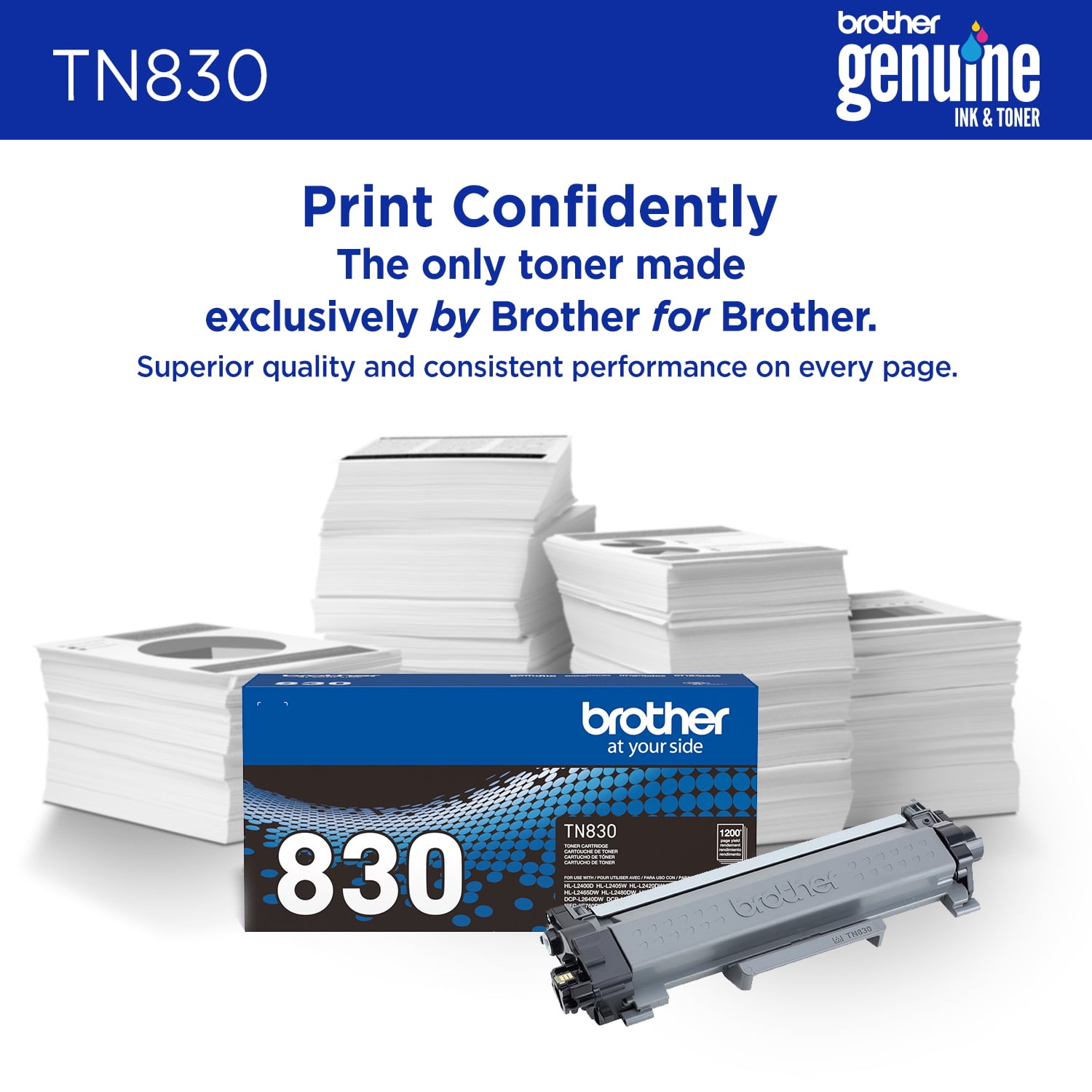 Brother Genuine TN830 Black Standard Yield Printer Toner Cartridge - Print up to 1,200 Pages (1)