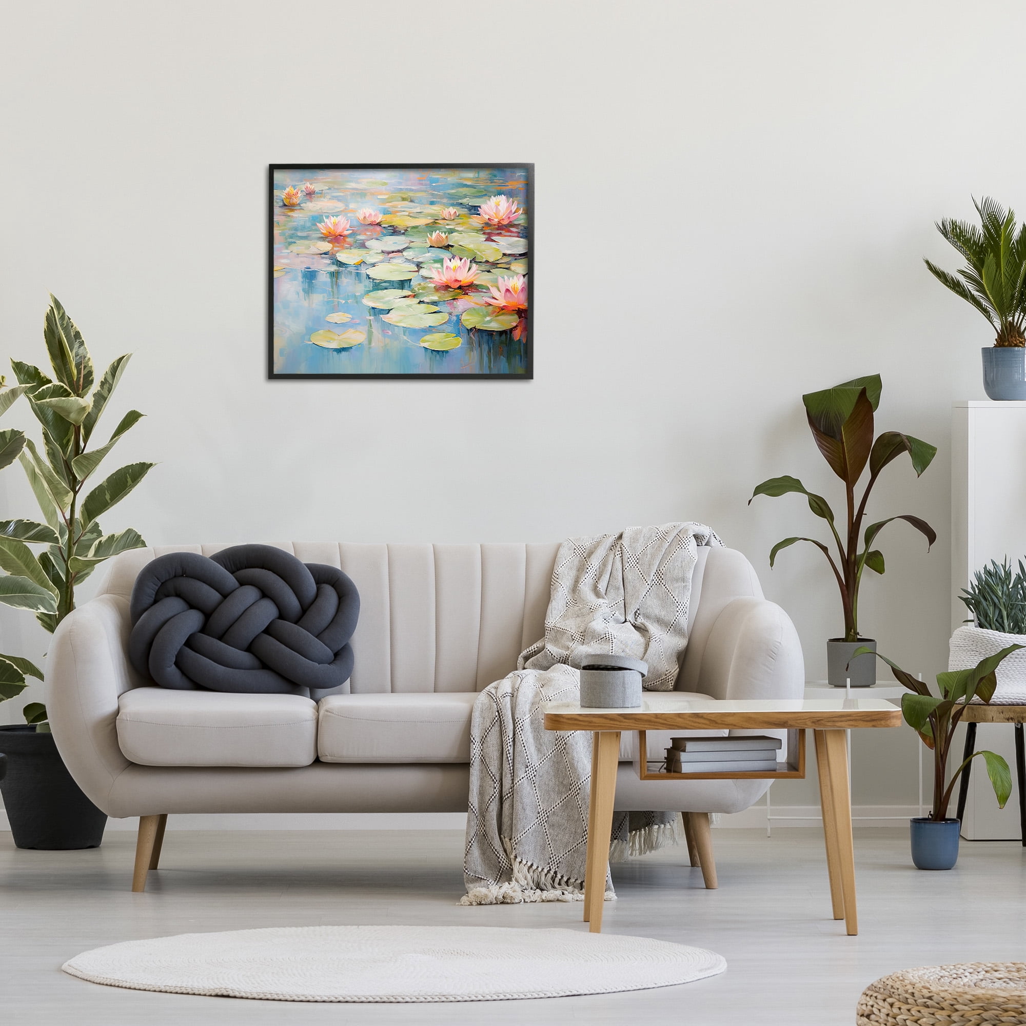 Stupell Industries Modern Lily Pad Painting Landscape Painting Black Framed Art Print Wall Art, 30 x 24