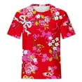 thumbnail image 4 of Penkiiy Floral Shirts for Women's T-Shirts Women's Tops Flower Printing Round Neck Short Sleeved T-shirt Tops, 4 of 5