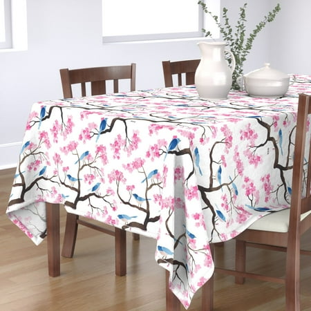 

Cotton Sateen Tablecloth 70 Square - Cherry Blossom Birds Chinoiserie Watercolor Floral Spring Chinese Print Custom Table Linens by Spoonflower