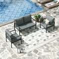 thumbnail image 2 of MRUAKA 3-Piece Outdoor Patio Conversation Set, Metal Frame Furniture Sofa with Armchairs & Coffee Table, Weather-Resistant Cushions for Balcony, Deck, Poolside Gray, 2 of 7