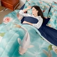 thumbnail image 3 of Feelyou Lucky Koi Fish Twin Bedding Sets for Kids Women Girls, Lake Rose Flower Bedding Comforter Set, Green, Blue Reversible, 7pcs, 3 of 7