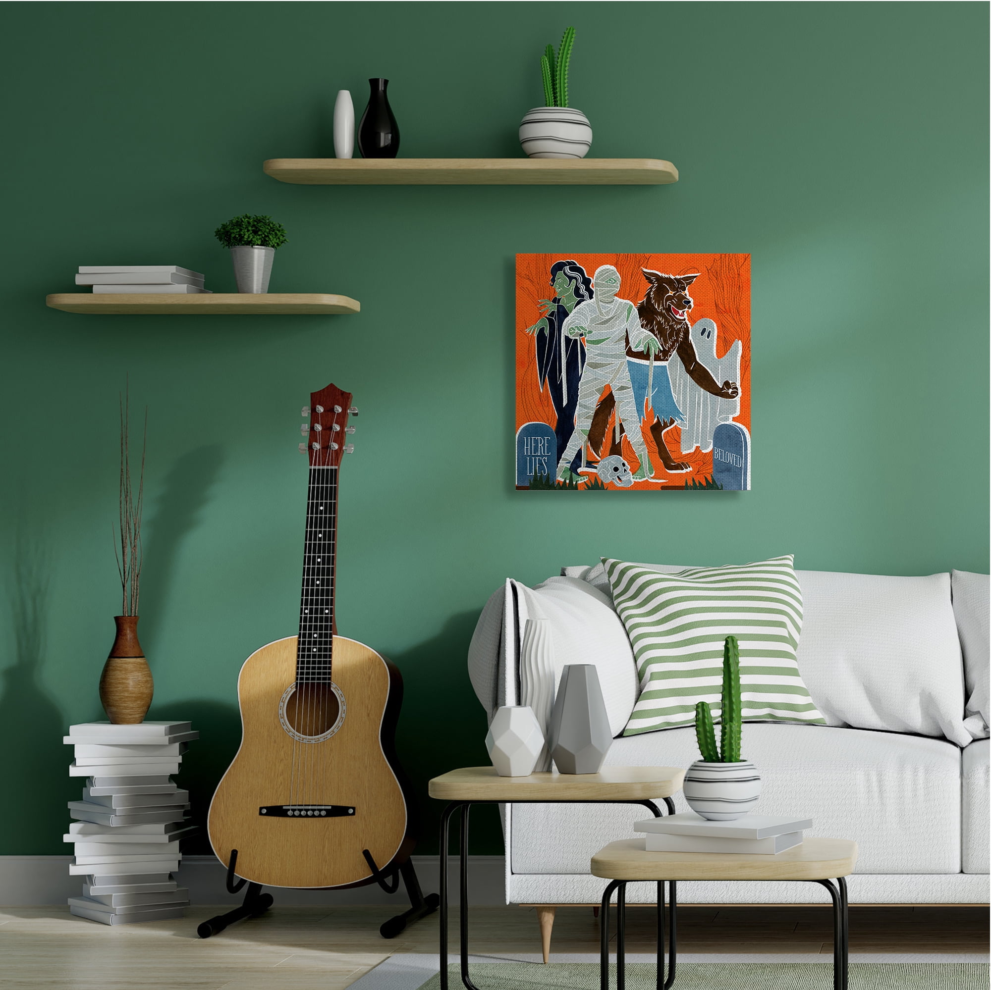 Stupell Industries Spooky Halloween Monsters Orange Graveyard Ghost Canvas Wall Art, 30 x 30, Design by Grace Popp
