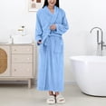 thumbnail image 2 of Women's Solid Color Long Sleeve Plush Bathrobe - Winter Warm Homewear, Blue, One Size, 2 of 5