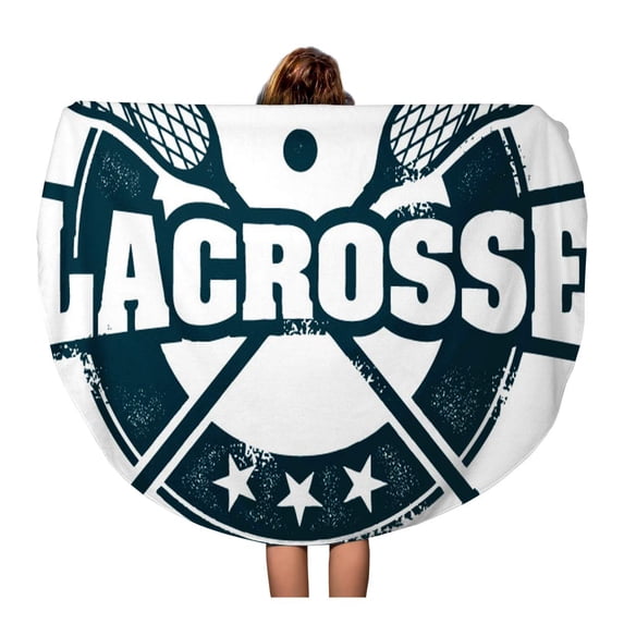 LADDKA 60 inch Round Beach Towel Blanket Lax Vintage Lacrosse Sport Stamp Helmet NCAA Youth College Travel Circle Circular Towels Mat Tapestry Beach Throw