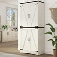 thumbnail image 2 of ChVans 71" Tall Farmhouse Kitchen Pantry Storage Cabinet, 5 Layers Freestanding Cupboard with Adjustable Shelves & Load-Bearing Steel Pipe & 4 Barn Doors for Kitchen, Dining Room, Living Room, White, 2 of 7