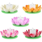 NUOLUX 5pcs LED Floating Lotus Lantern Wishing Water Lily Artificial Candle Flower Lanterns Pool Decor for Festival Party (White+Purple+Orange+Pink+Red)
