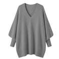 thumbnail image 5 of QIYAGBSA V Neck Sweaters for Women Oversized Batwing Long Sleeve Knit Pullover Relaxed Tunic Fit with Asymmetric Hem for Fall Winter Casual, 5 of 7