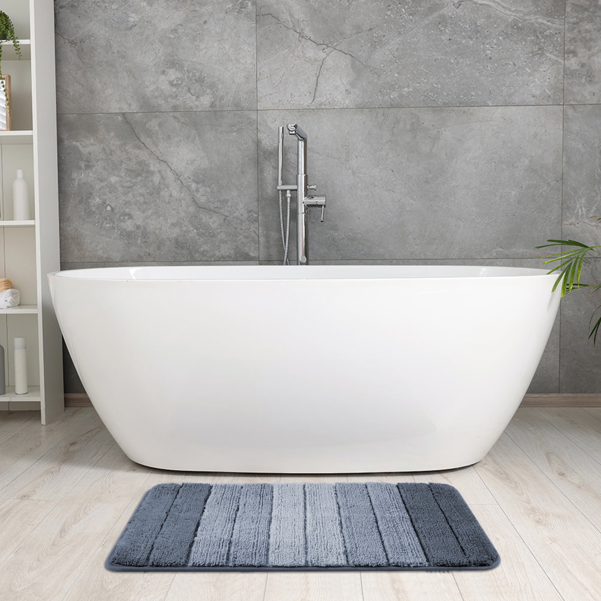Unique Bargains Plush Gradient Striped Bath Rugs Microfiber Shaggy Mat with TPR Backing Blue 16" x 24"
