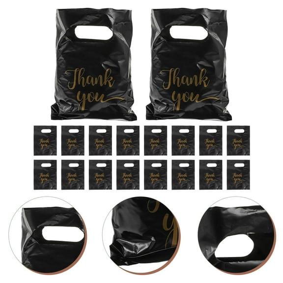 DEEPCRAFF Thank You Bags Black PVC 100Pcs 7.86X5.89X0.39in