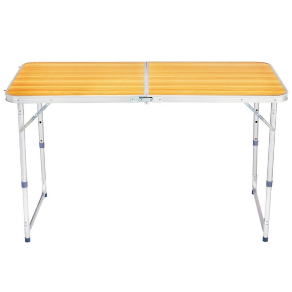 Xilee Folding Table for Camping,Small Camping Table with Adjustable Heights, 4 ft Portable Lightweight Aluminum Side Table for Office, Beach, Garden, Travel,Wood Grain Color