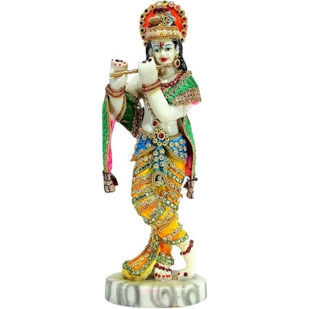Handicrafts Hand-Carved 11" Kishan Idol Krishna Statue Sculpture Multicolor Showpiece Gift for Home & Office