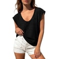 thumbnail image 2 of Mifsaly Womens Casual T-Shirt Scoop Neck Short Cap Sleeve Relaxed Fit Summer Tee Breathable Slub Knit Daily Wear Lightweight Fashion Basic Top Black,XXL, 2 of 9