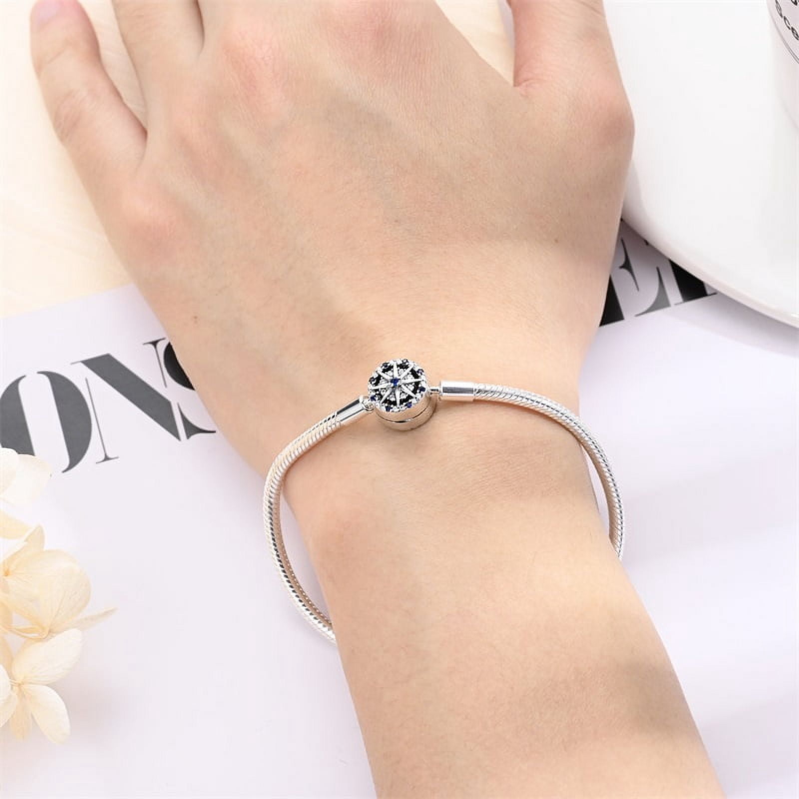 BONZEUS 925 Sterling Silver Charm Bracelet for Women - Blue Butterfly, Octagonal Star, Evil Eye & More with Zircon - 17-20CM Adjustable Length - Fine Jewelry Gift