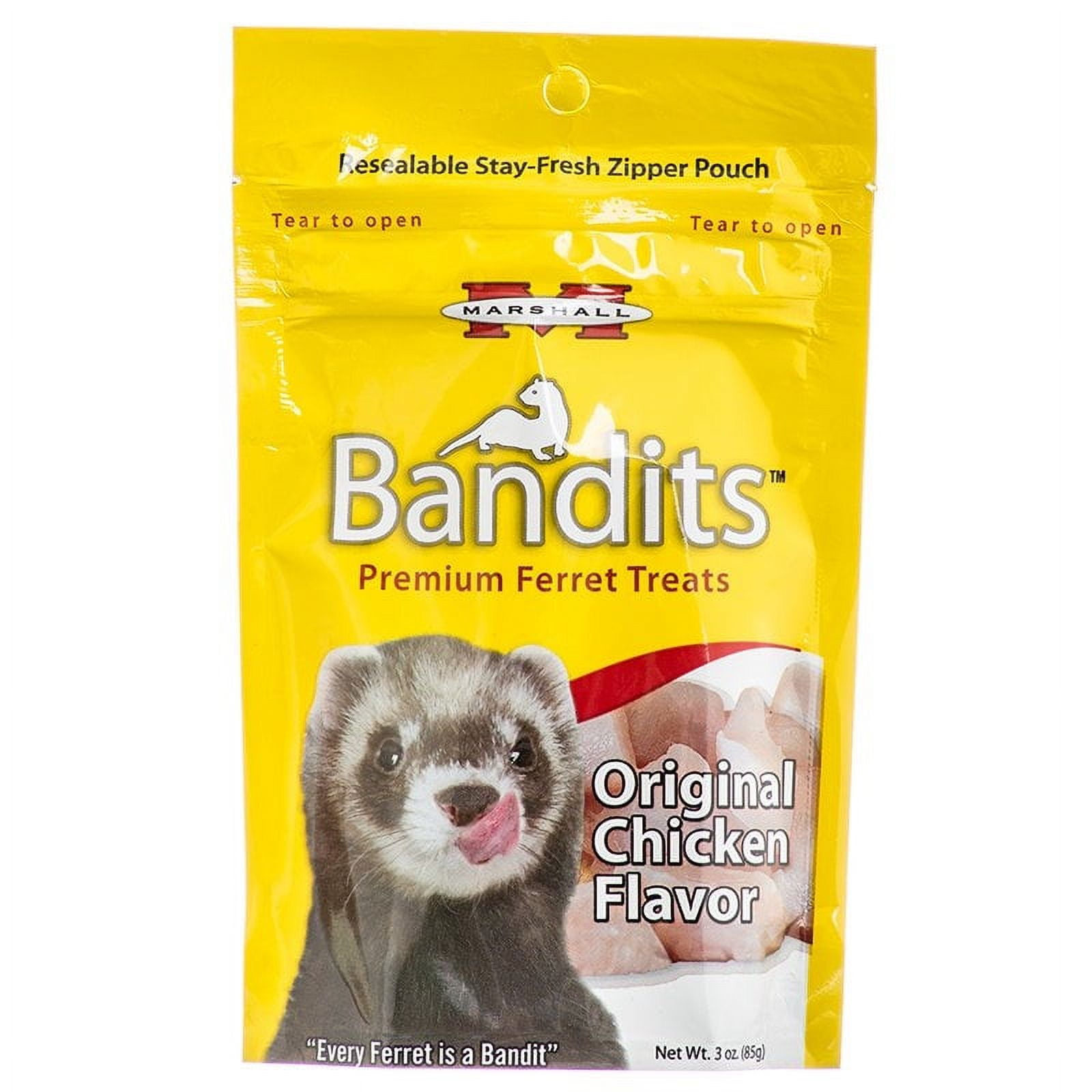 Marshall Bandits Premium Ferret Treats Variety Pack 4 Flavors Chicken Peanut Butter Banana and Meaty Bacon 3 Ounces Each 4 Total Pouches