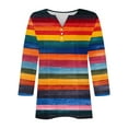 thumbnail image 5 of Dazajoo 3/4 Sleeve T Shirts for Women Plus Size Striped V Neck Tops 2024 Fall Womens Casual Colorblock Henley Shirts,Orange,S, 5 of 5
