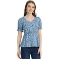 thumbnail image 1 of INSPIRE CHIC Women's Faux Placket Ruffle Hem Puff Sleeve Button Decor Peplum Top, 1 of 5
