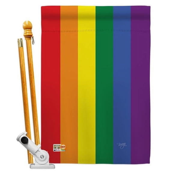 Breeze Decor BD-ST-HS-115100-IP-BO-D-US15-BD 28 x 40 in. Rainbow Inspirational Support Impressions Decorative Vertical Double Sided House Flag Set with Pole Bracket Hardware
