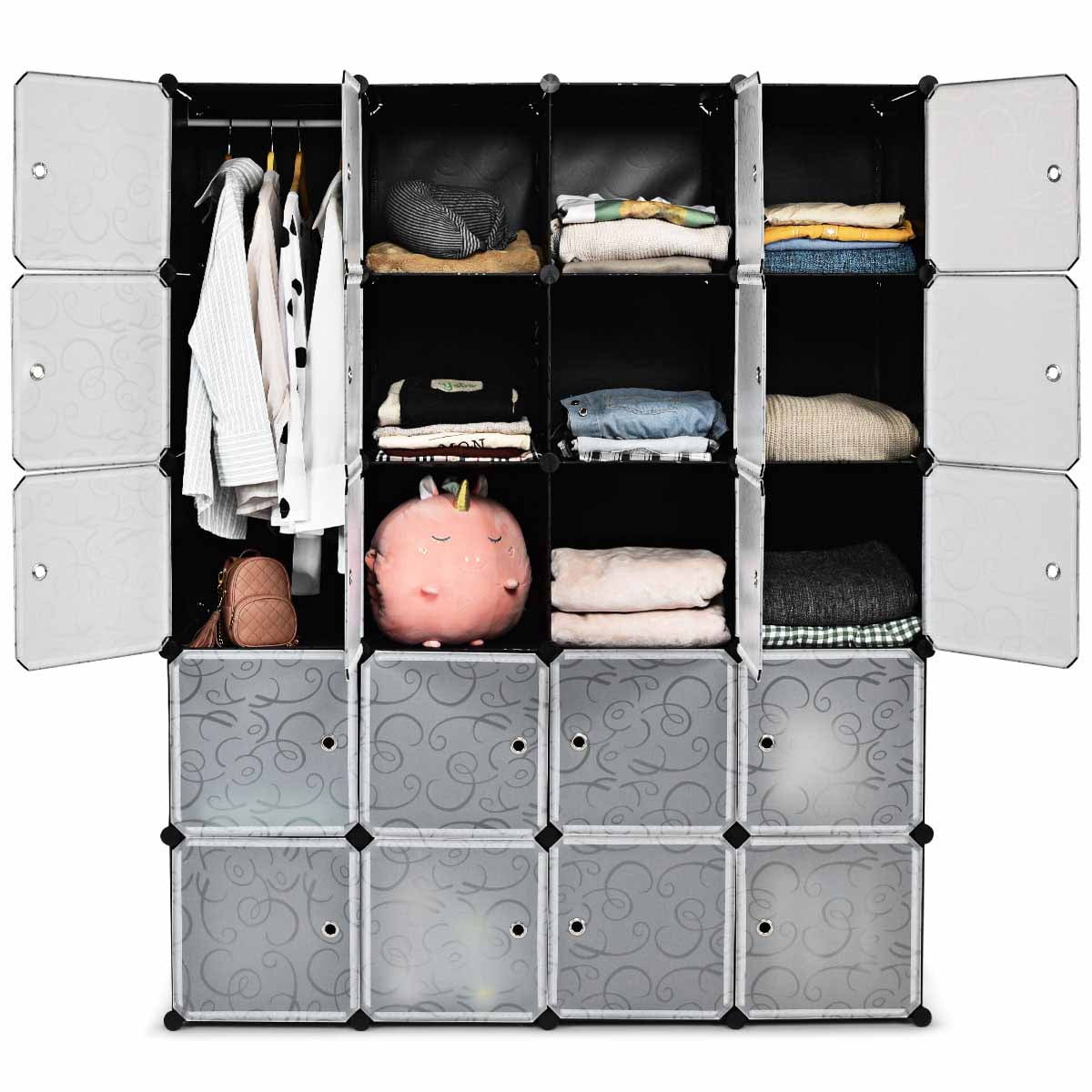 Cube Light Grey Shoe Rack DIY Wardrobe Closet Organizer Storage Bookcase 16pc 