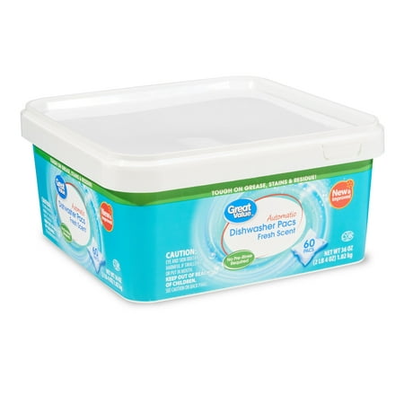 Great Value Automatic Dishwasher Pacs, Fresh Scent, 60