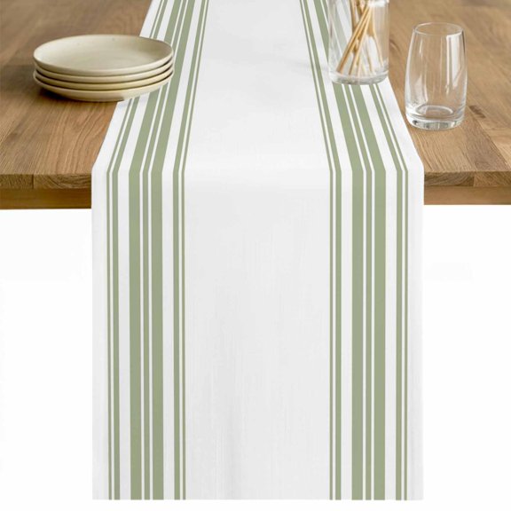 Sage Green Striped Cotton Linen Rectangle Table Runners 13"x60", Stripes Farmhouse Modern Coffee Table Runner Dresser Scarves Luxury Table Runners for Wedding Party Banquet Dinner Decor