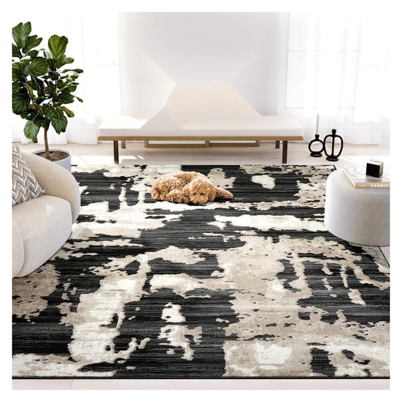 Area Rug,4' x 6',Tan and Beige Abstract Pattern,Terra Collection,Living Room or Bedroom Decor,Black and Cream