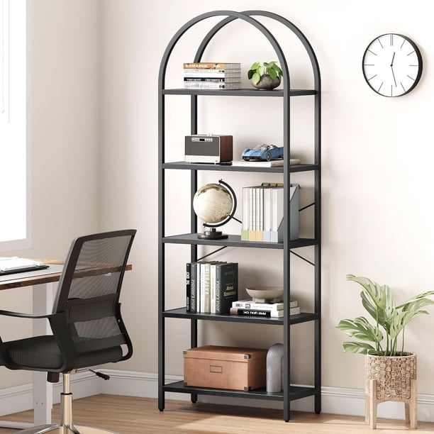 71 - pulgada industrial - style five - tier arched para exposición rack - freestanding negra metal frame high almacenamiento gabinete para bedrooms, living rooms y offices
