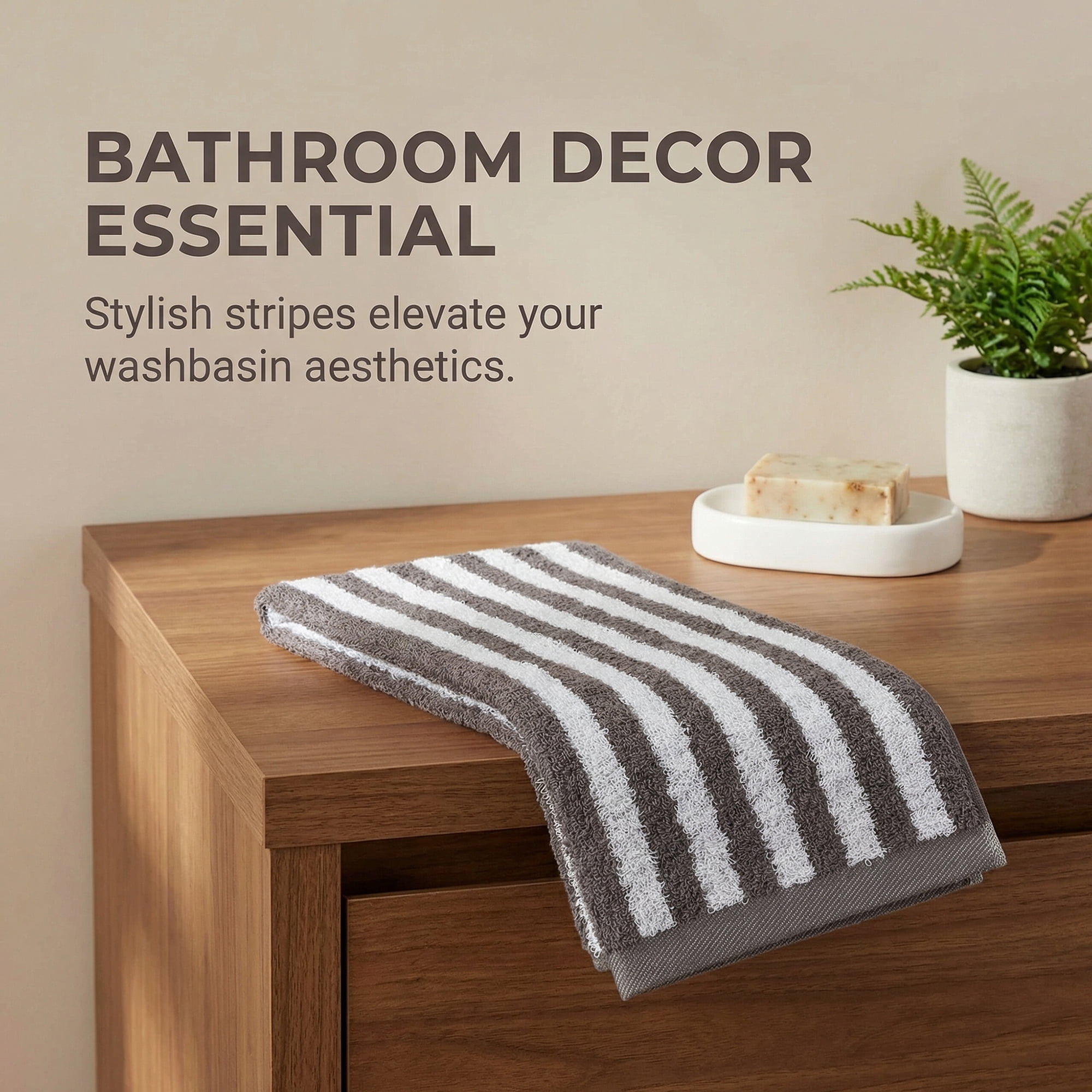 Unique Bargains Striped Cotton Ultra Plush Quick Dry Hand Towels Grey 4pcs 29" x 13"