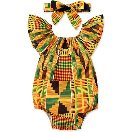 

Younger Tree Toddler Baby Girl African Dashiki Ankara Romper Clothes Outfit Set for 12-18 Months