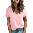 thumbnail image 1 of Camiseta de un solo bolsillo para mujer, Jersey de manga corta con cuello en V, Tops de oficina para mujer, camisetas de Color sólido 2024, 1 of 5