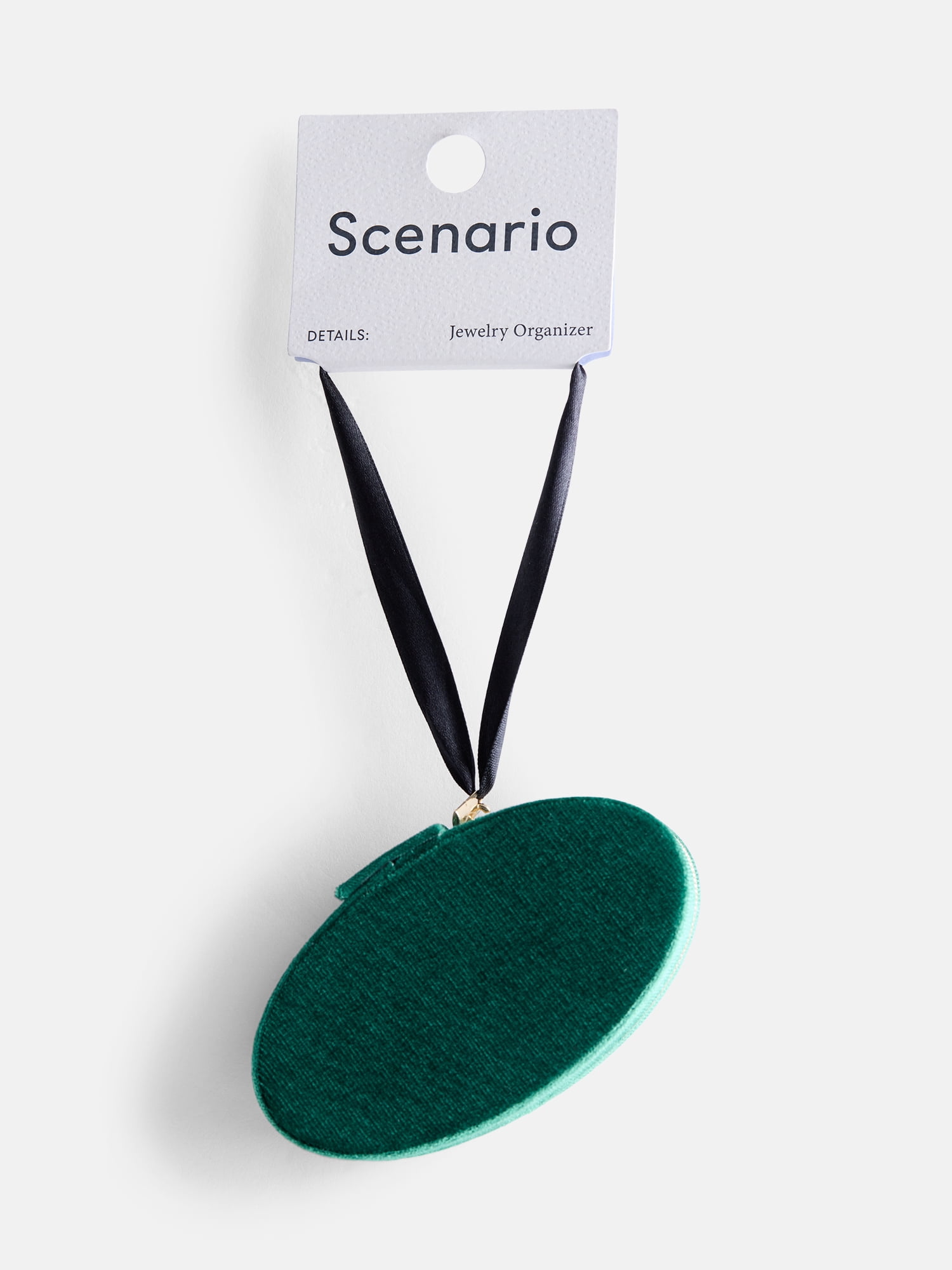 Scenario Women's Oval Zippered Velvet Jewelry Organizer, Green