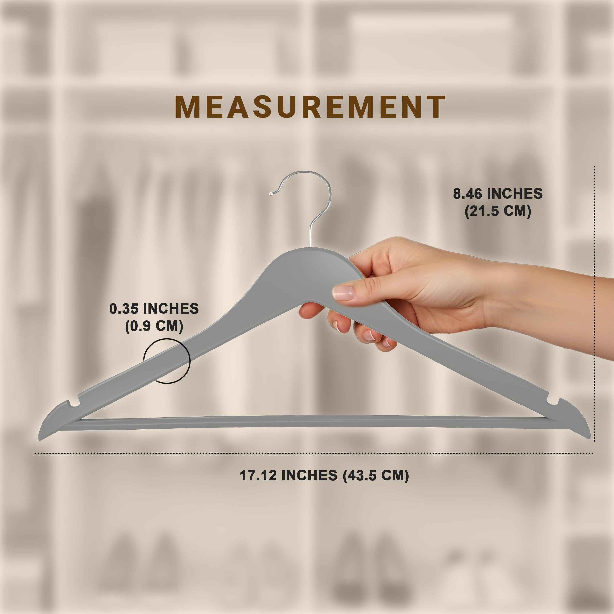 Utopia Home Premium Wooden Hangers 20 Pack - Heavy Duty & Durable Coat Hanger - Wood Hanger with 360-Degree Rotatable Hook - Clothes Hangers with Non-Slip Shoulder Notches For Shirts & Coats Grey