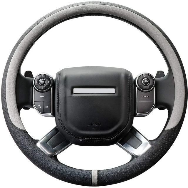 Breathable Steering Wheel Cover Microfiber Leather with Center Mark Design Large Size 15 1/2 - 16 Inch Gray and Black