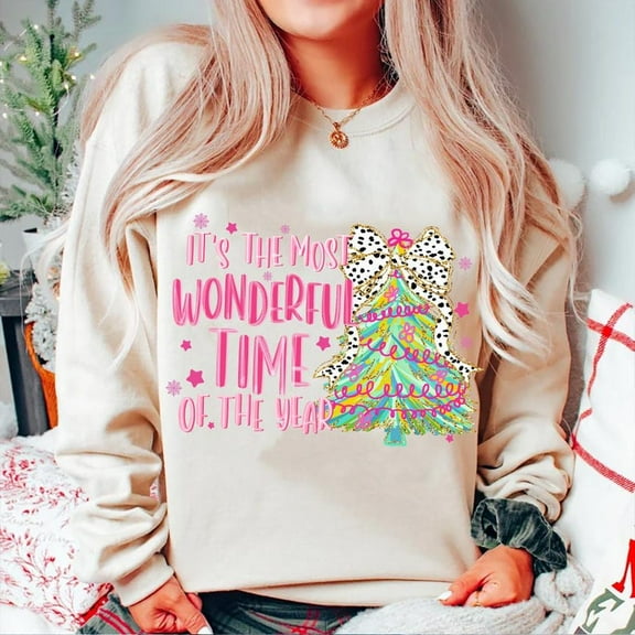 Colorful Glitter Christmas Tree Sweater, Brushstroke Christmas Tree Pullover, Christmas Coquette Bow Sweater